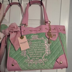 Juicy Couture Pink & Mint Quilted Tote with Charm